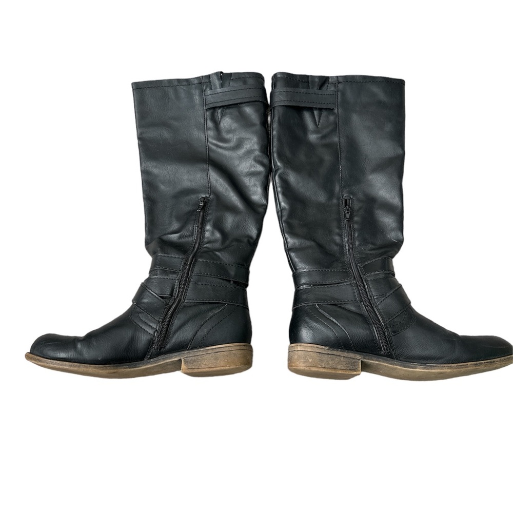 Madden Girl Black Buckle Riding Boots with Zipper - Picture 2 of 5